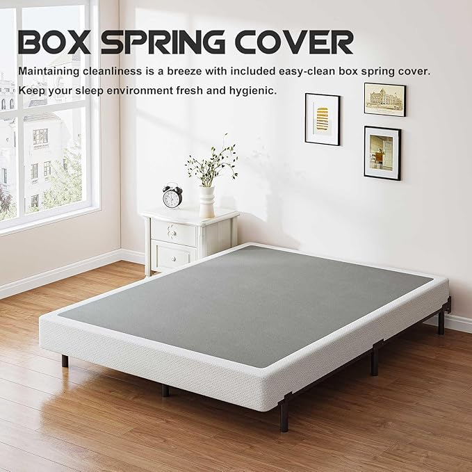 ZIYOO California King Box Spring and Cover, 9 Inch High Profile Easy Assembly,Mattress Foundation/Heavy Duty Metal Steel Structure/Quiet Noise-Free Accessory
