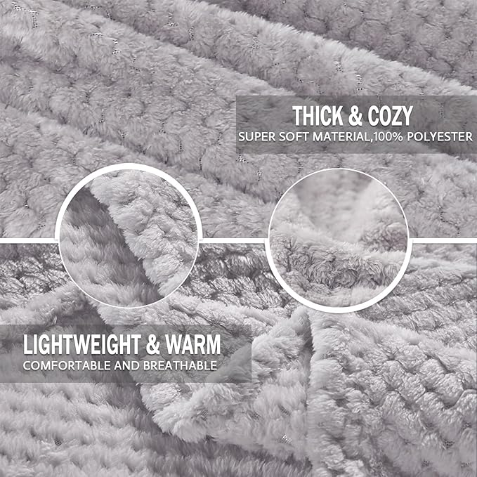 Exclusivo Mezcla Fleece Throw Blanket Extra Large, Super Soft and Warm Blankets for Couch, Sofa and Bed Waffle Textured, Cozy, Fuzzy and Lightweight (Light Grey, 50x70 Inches)