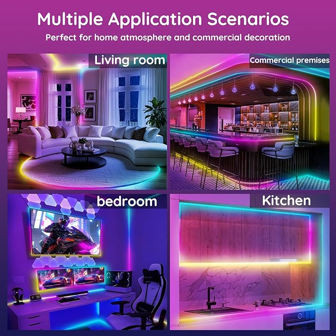 FBZ 200Ft Led Rope Lights, Flexible Neon Lights Control with App/Remote, Multiple Modes, IP65 Outdoor RGB Waterproof, Music Sync Gaming Light Strip for Bedroom Decor