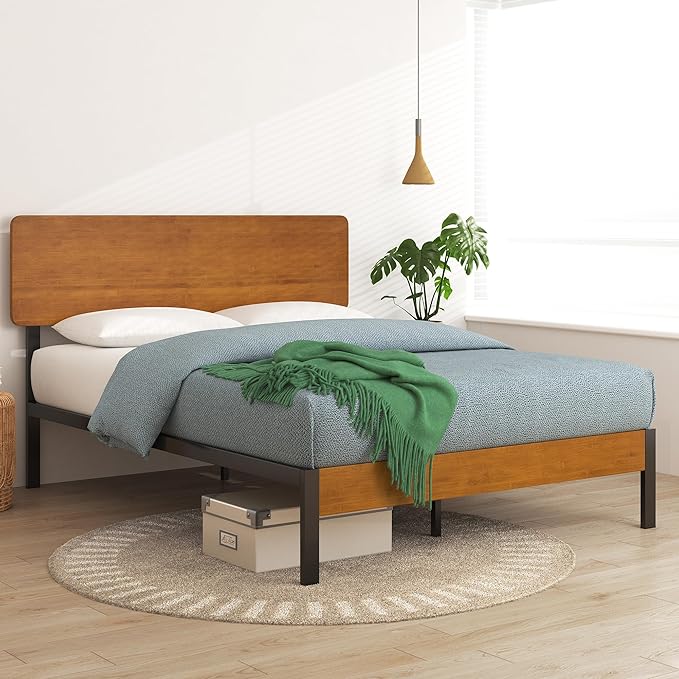 ZINUS Olivia Metal and Bamboo Platform Bed Frame, No Box Spring Needed, Wood Slat Support, Easy Assembly, Queen