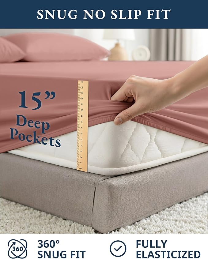 LANE LINEN 100% Organic Cotton Full Sheets Set, 4-Piece Pure Organic Cotton Percale Sheets, Long Staple Cotton Sheet, Ultra Soft Bedding Sheets, Breathable,Fits Mattress Upto 15" Deep - Rose Dawn