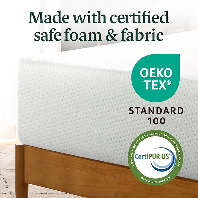 ZINUS 10 Inch Full Green Tea Memory Foam Mattress [New Version], Fiberglass free, Medium Firm Feel, Zoned Pressure Relief, Certified Safe Foams & Fabric, Mattress in A Box