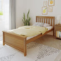 Max & Lily Twin Bed Frame with Slatted Headboard, Solid Wood Platform Bed for Kids, No Box Spring Needed, Easy Assembly, Pecan