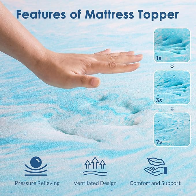 Mattress Topper Twin XL, 2 Inch Gel Memory Foam Bed Topper for Twin XL Size Bed, CertiPUR-US Certified, Blue