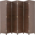 Room Divider Wood Screen 6 Panel Folding Portable Partition Screens Wooden Mesh Woven Design Room Screen Divider for Home Office (Brown)