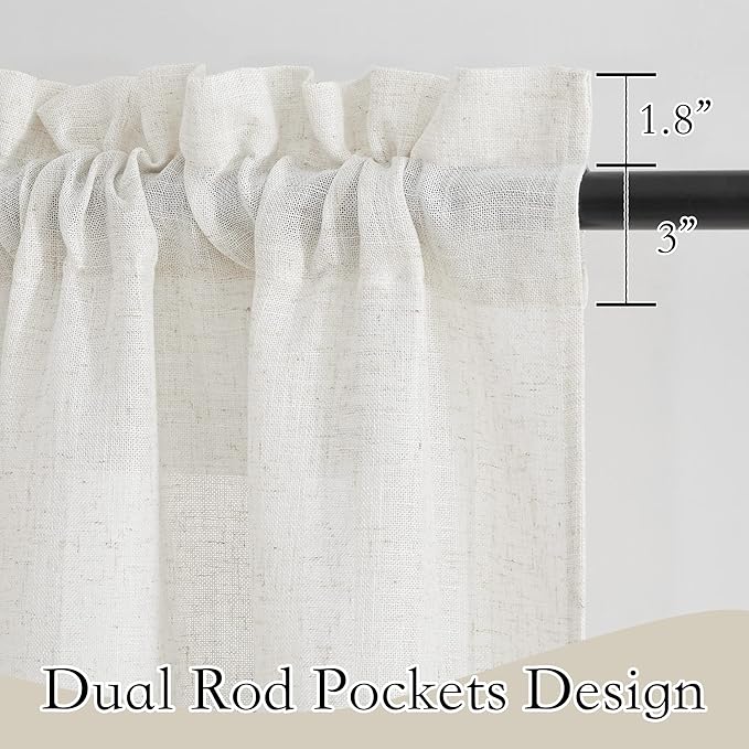 RYB HOME Sheer Curtains Linen Textured Semi Sheer Draperies Light Glare Filtering Privacy Sheer Backdrop for Bedroom Living Room Patio Door Window, Linen, W 70 x L 95 inches Long, 2 Pcs