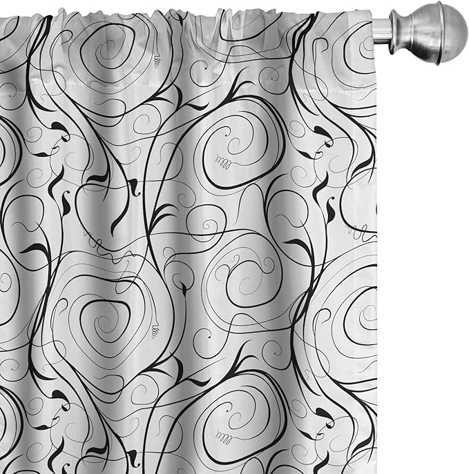 Ambesonne Black and White Curtains, Scribble Swirling Motifs Spiral Floral Stems Modern Abstract Scroll, Window Treatments 2 Panel Set for Living Room Bedroom, Pair of - 28" x 84", White Charcoal Grey