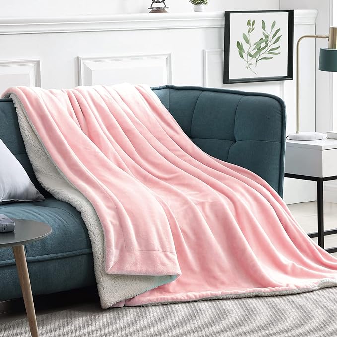 Walensee Sherpa Fleece Blanket (Queen Size 90”x90” Pink) Plush Throw Fuzzy Super Soft Reversible Microfiber Flannel Blankets for Couch, Bed, Sofa Ultra Luxurious Warm and Cozy for All Seasons