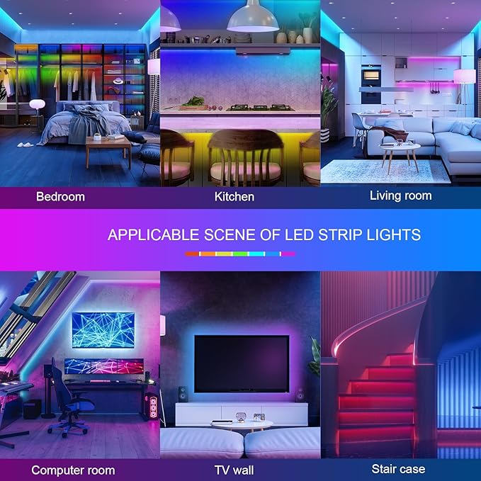 130ft Led Lights For Bedroom (2 Rolls of 65ft), Led Strip Lights Music Sync Color Changing, Led Light Strip With Remote & App Control Rgb Strip, Led Lights For Room Dorm Home Classroom Ceiling Decor