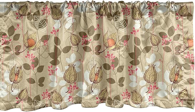 Ambesonne Autumn Window Valance, Seasonal Fruits and Leafs Vintage Botanical Print Soft Brown Toned Backdrop, Curtain Valance for Kitchen Bedroom Decor with Rod Pocket, 42" x 12", Sepia Multicolor
