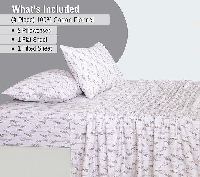 RUVANTI Flannel Sheets Full Size - 100% Cotton Double Brushed Bed Sheets Set, Deep Pockets 16 Inches, All Seasons Breathable & Extra Soft Full Sheets, Warm & Cozy, 4 Piece, Dried Straw