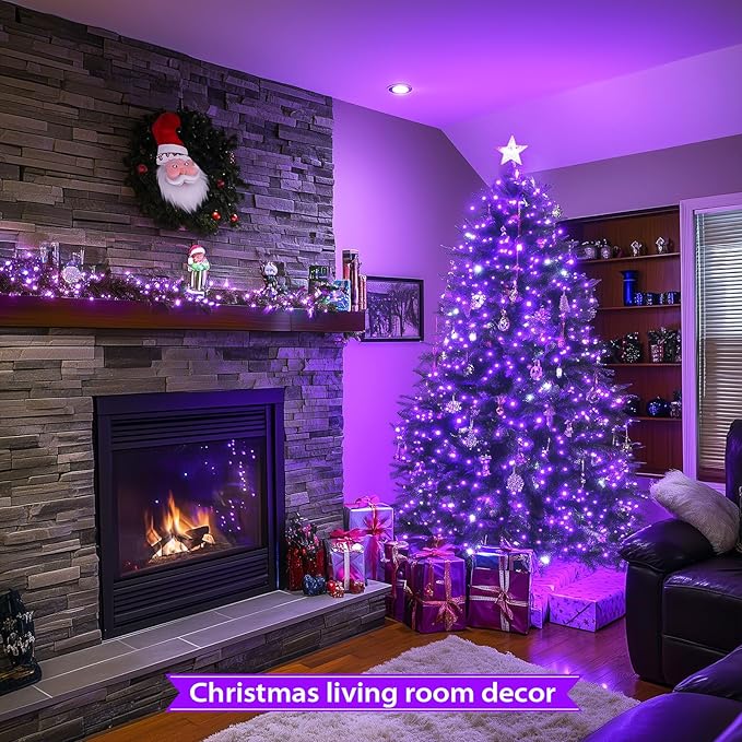 JMEXSUSS 250 LED Christmas String Lights, 91.5ft Purple Christmas Lights Outdoor Waterproof, 8 Lighting Modes Connectable Christmas Tree Light for Yard Patio Party Holiday Decorations