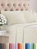 Full 6 Piece Sheet Set - Comfy Breathable & Cooling - Soft Hotel Luxury Bedding Set with 8-16 Inch Deep Pockets - 1 Flat & 1 Fitted Sheet & 4 Pillowcases - Wrinkle Free & Easy Care - Beige Stripes 2