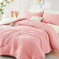 HYMOKEGE Pink/Ivory Twin XL Comforter Set Seersucker 5 Pieces, All Season Luxury Bed in a Bag for Bedroom, Bedding Set with Comforter, Sheets, Pillowcase & Sham