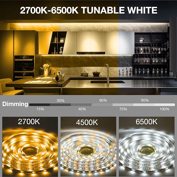 DAYBETTER Under Cabinet Lights, 6 PCS Under Cabinet Lighting with Remote, Dimmable LED Strip Lights for Bedroom, LED Lights for Kitchen Cabinet, Counter Shelf 2700K-6500K Warm to Daylight White, 9.8ft