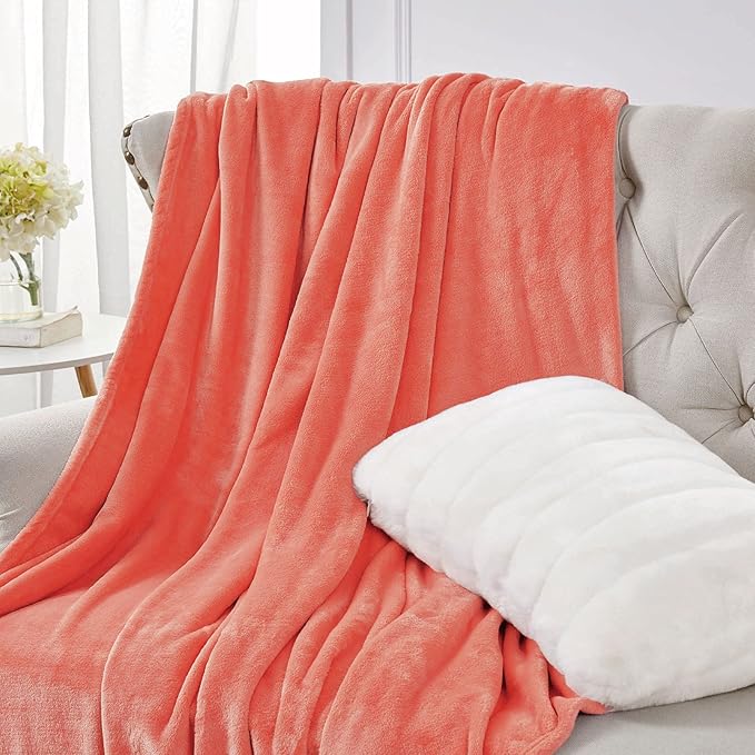 Walensee Fleece Blanket Plush Throw Fuzzy Lightweight (Queen Size 90x90 Coral) Super Soft Microfiber Flannel Blankets for Couch, Bed, Sofa Ultra Luxurious Warm and Cozy for All Seasons