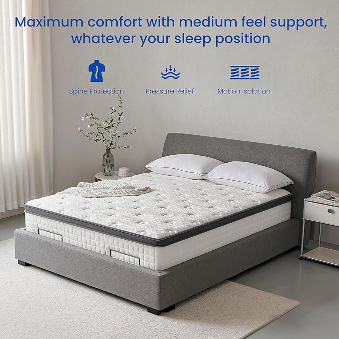 California King Mattress 14 Inch, Hybrid Cal King Size Mattress in a Box, Medium Feel, 3 Layer Premium Foam with Pocket Springs for Motion Isolation and Pressure Relieve, 84"x72"x14", 100-Night Trial