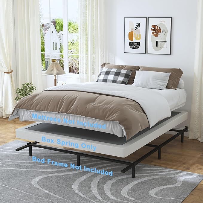 Full Box Spring - 4 Inch High Profile Box Spring for Full Bed, Sturdy Metal Frame Mattress Foundation, Easy Assembly, Quiet & Noise-Free