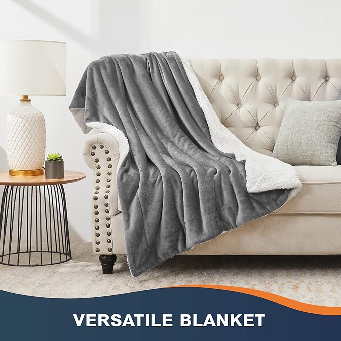 Walensee Sherpa Fleece Blanket (King Size 108”x90” Grey) Plush Throw, Gray Fuzzy Super Soft Reversible Microfiber Flannel Blankets for Couch, Bed, Sofa Ultra Luxurious Warm and Cozy for All Seasons