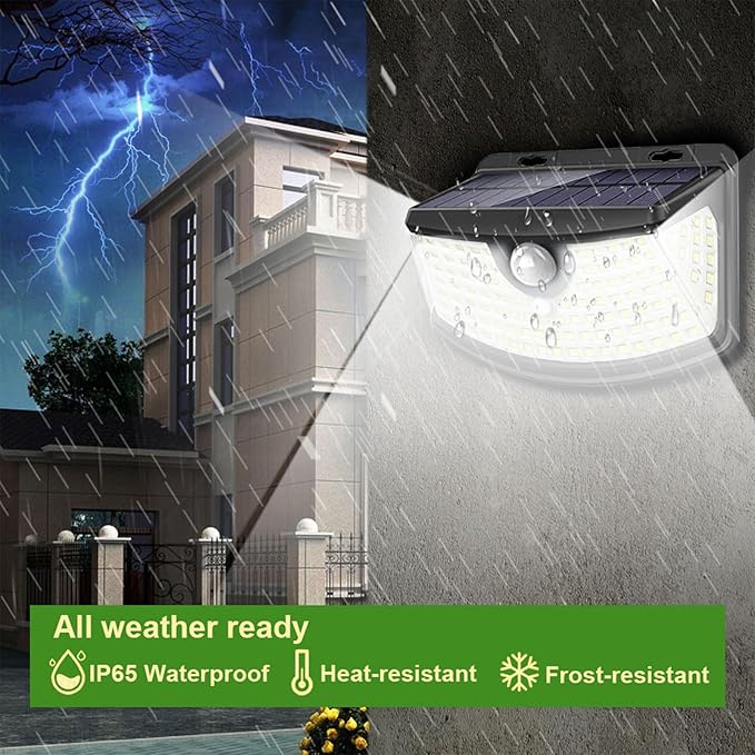 Aootek New Solar Motion Sensor Lights 120 LEDs with Lights Reflector,270° Wide Angle, IP65 Waterproof, Step Lights for Front Door, Yard, Garage, Deck (Front Button 4-Pack)