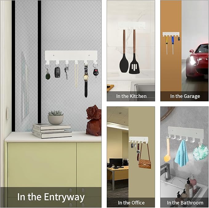 GTK Key Holder for Wall, Key Hooks with 6 Hooks, Wall Mounted Key Holder for Hallway, Self Adhesive Key Rack(White)