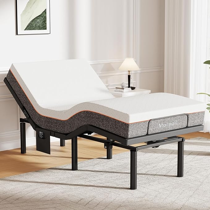 Marsail MS01 Twin XL Adjustable Bed Base Frame, 4 Ports USB A&C Adjustable Bed Base with Under-Bed Nightlight, 3 Minutes Fast Assembly, Wireless Remote Control Adjustable Bed with 4 Height Options