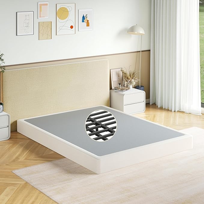 Box Spring King Size, 7 Inch Low Profile Metal Frame Mattress Foundation, 3000 lbs Heavy Duty Boxspring with Fabric Cover, Easy Assembly, Noise Free, Non-Slip