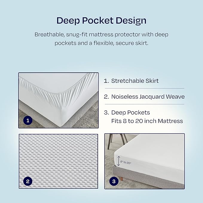 California Design Den Premium Waterproof Mattress Protector for Queen Size Bed - Soft, Cooling, Noiseless, Machine Washable, Fitted Mattress Cover with 8-20 Inch Deep Pockets