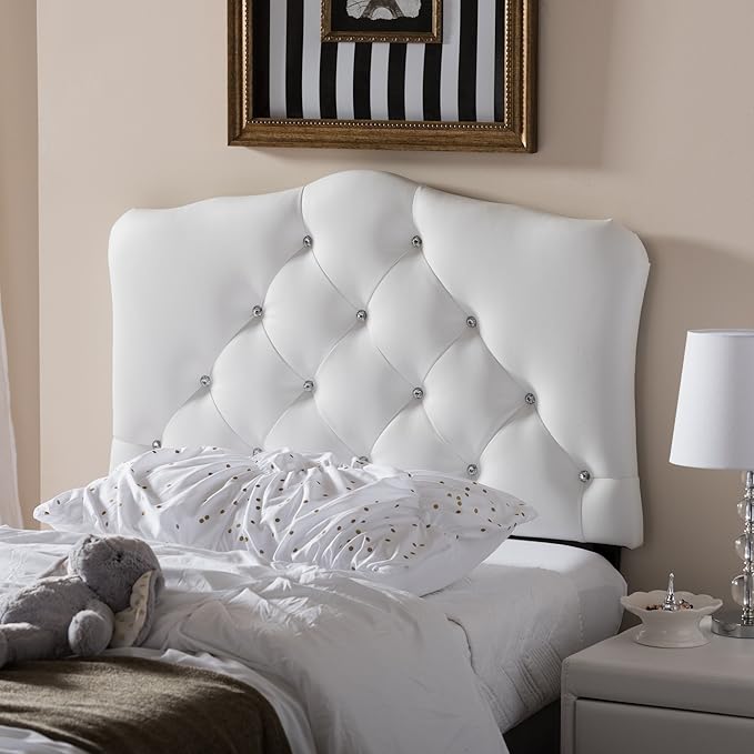 Baxton Studio Rita Modern and Contemporary White Faux Leather Upholstered Button-Tufted Scalloped Twin Size Headboard