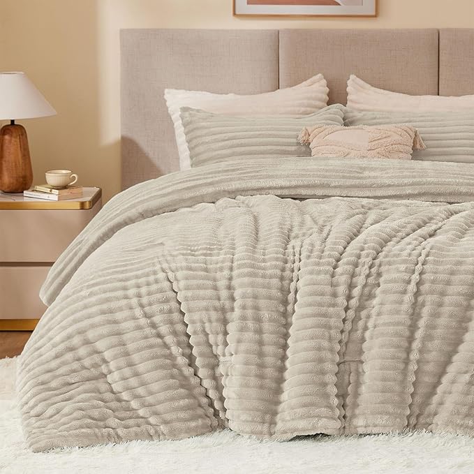 BEDELITE Fleece Twin Comforter Set -Super Soft & Warm Fluffy Linen Bedding, Luxury Fuzzy Heavy Bed Set for Winter with 1 Pillow case