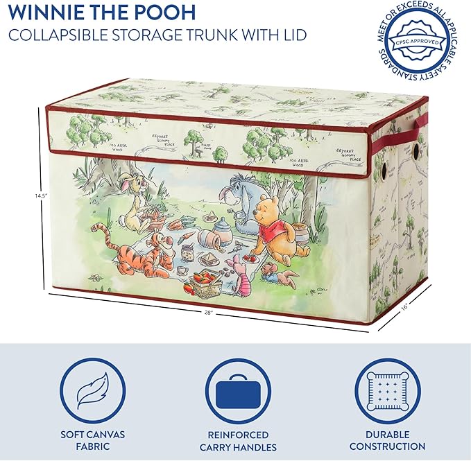 Idea Nuova Disney Winnie the Pooh Collapsible Storage Trunk, Durable with Soft Lid, 28.5"x14.5"x16"