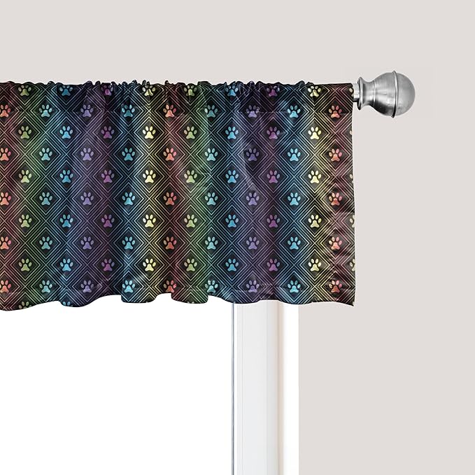 Ambesonne Dog Lover Window Valance, Paw Print Pattern Diamond Shaped Rhombus Shapes Design Geometric Arrangement, Curtain Valance for Kitchen Bedroom Decor with Rod Pocket, 54" X 18", Petrol Blue