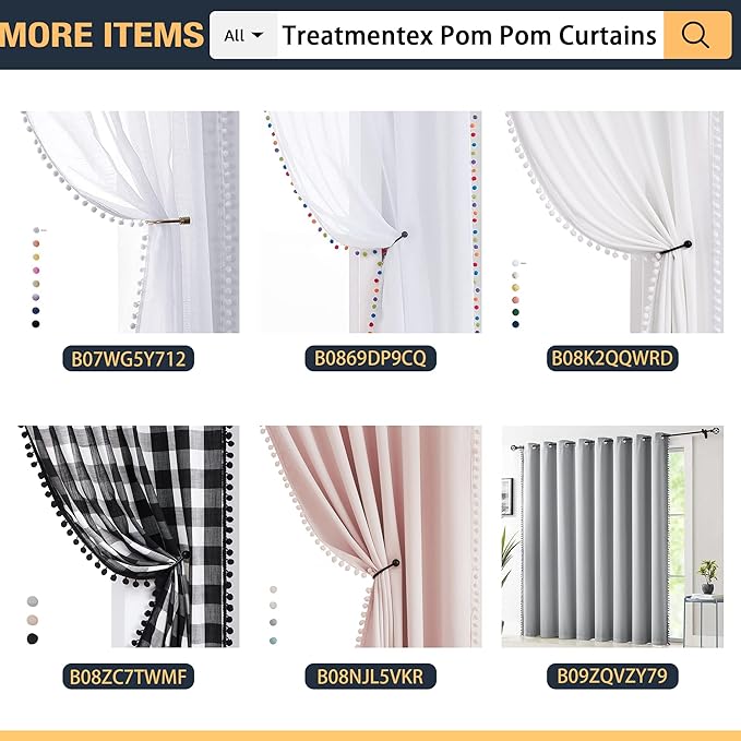 Treatmentex Yellow Sheer Curtains for Living Room 95" Linen Texture Pom Pom Trimmed Voile Drapes for Children's Room 2 Panels