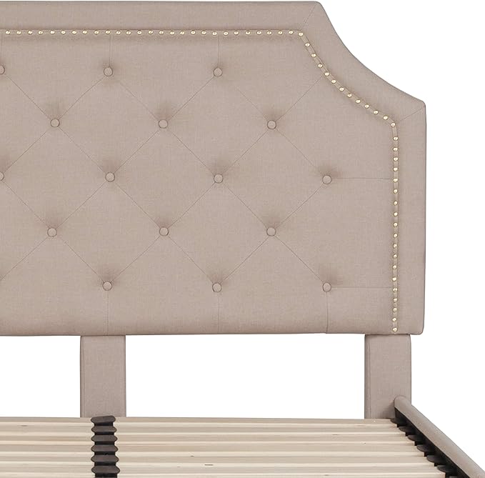 Flash Furniture Brighton Full Size Tufted Upholstered Platform Bed in Beige Fabric
