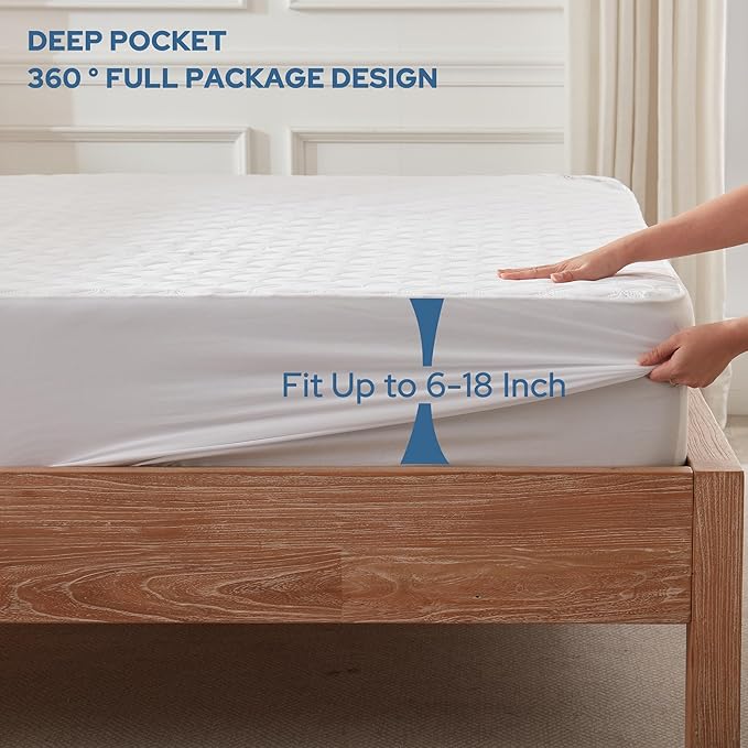 BEDLORE Waterproof Mattress Protector, California King Size Noiseless Mattress Pad with Deep Pocket Fitted Up to 6-18 inches, Soft Noiseless Bed Mattress Cover Washable for Home, Bedroom, Hotel
