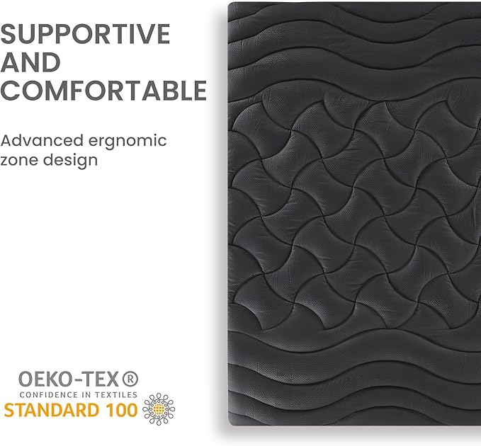 SLEEP ZONE King Size Cooling Mattress Topper, Premium Zoned Cool Mattress Pad Cover, Padded Mattress Protector Breathable Washable, Deep Pocket 8-21" (Black, King)