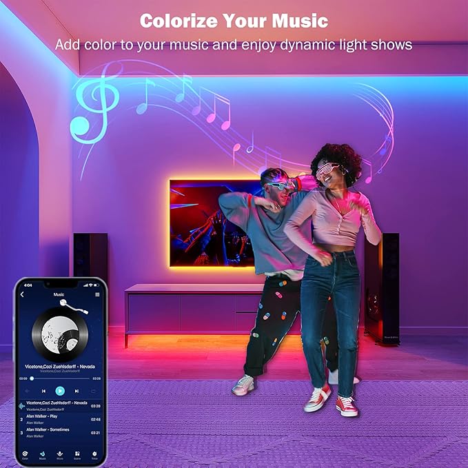 Leeleberd 65.6 ft Led Lights for Bedroom, Bluetooth Smart APP Control 5050 RGB Color Changing Led Strip Lights with Remote Control and Power Adapter Led Lights for Room Kitchen Party Home Decoration