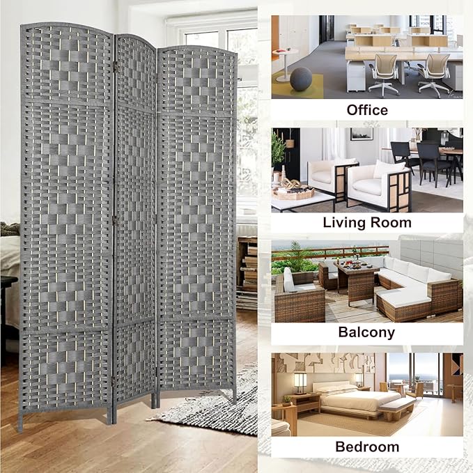 Rose Home Fashion 6 ft Tall Room Divider, Room Dividers and Folding Privacy Screens, 15.7in Privacy Screen 6 Panel Partition Temporary Wall Separation for Private, Grey