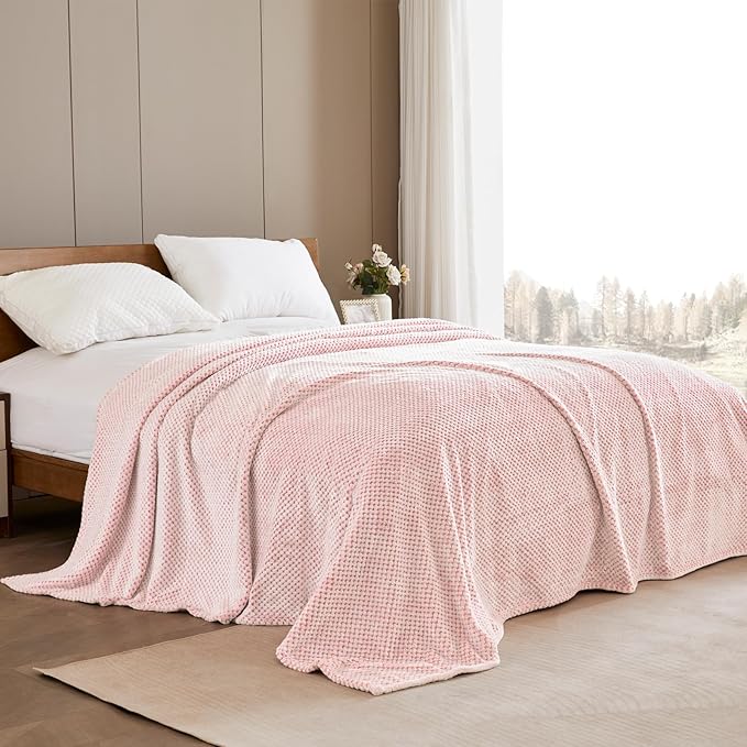 Exclusivo Mezcla Fleece Bed Blanket Queen Size, Super Soft and Warm Blankets for Couch, Sofa and Bed Waffle Textured, Cozy, Fuzzy and Lightweight (Mixed Pink, 90x90 Inches)
