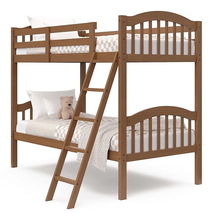 Storkcraft Long Horn Twin-Over-Twin Bunk Bed (Hazelnut)- GREENGUARD Gold Certified, Converts to 2 Individual Twin Beds