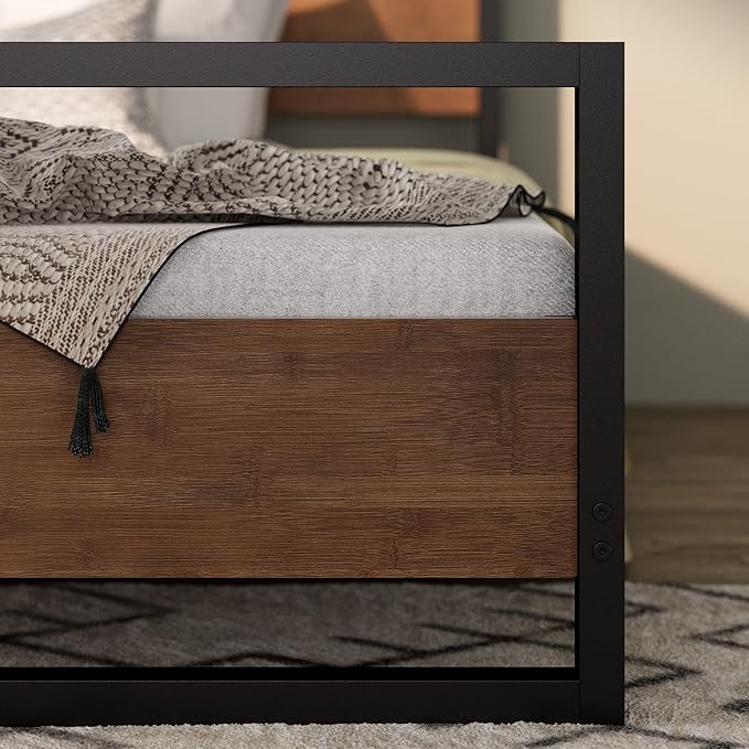 ZINUS Suzanne Bamboo and Metal Platform Bed Frame with Footboard, Wood Slat Support, No Box Spring Needed, Easy Assembly, Twin