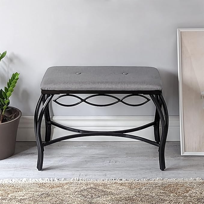 Mango Steam Heather Gray Shoe Bench - Vanity Seat for Makeup Room, Dressing Stool, Entryway Bench - Powder Coated, Upholstered, Space Saving