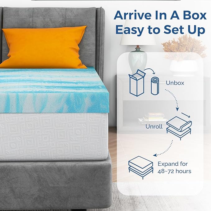 Mattress Topper King, 4 Inch Gel Memory Foam Bed Topper for King Size Bed, CertiPUR-US Certified, Blue