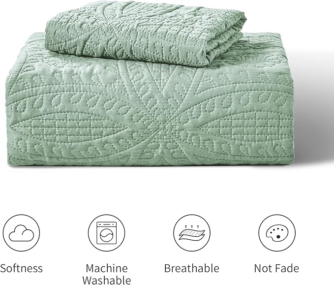 Love's cabin Twin Quilt Set Sage Bedspreads - Soft Bed Summer Lightweight Bedspread Comforter - Modern Style Coin Pattern Coverlet for All Season - 2 Pieces (1 Quilt, 1 Pillow Sham)