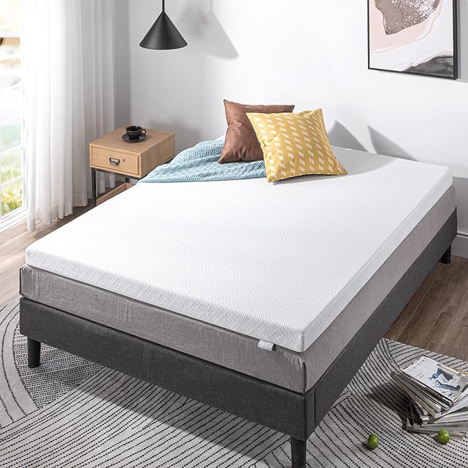 ZINUS 3 Inch Ultra Cooling Gel Memory Foam Mattress Topper with Cooling Cover, CertiPUR-US Certified, Queen, White