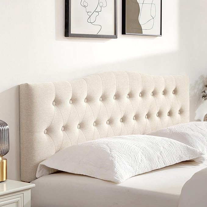 Tufted Upholstered Headboard Full Size, Sturdy and Durable Solid Wood Full XL headboard, Fabric Headboard Adjustable Height from 37” to 51”, Modern Button Diamond Design Head Board, Beige