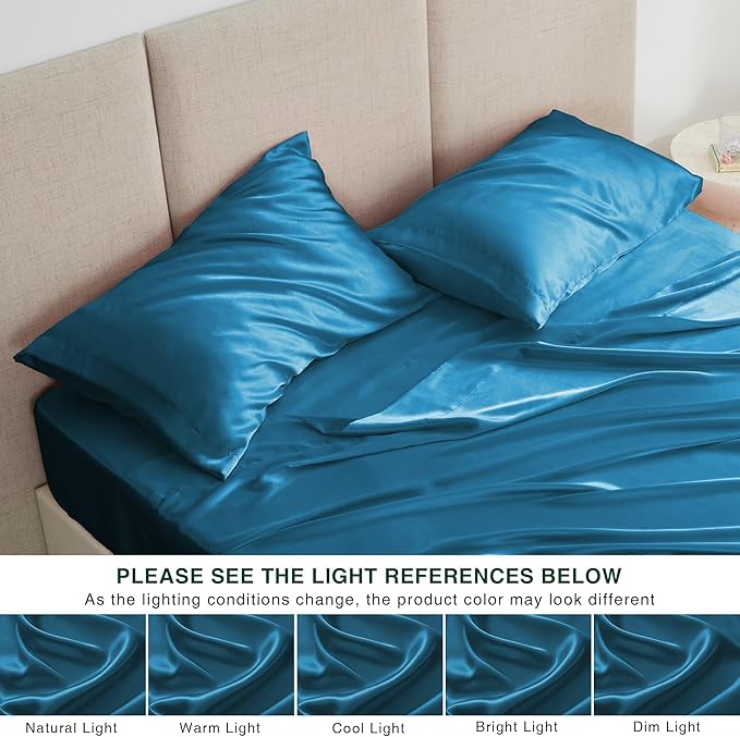 Love's cabin Full Size Satin Sheet Sets - 4 Piece Teal Silky Satin Sheet Set Full with Deep Pocket, Luxury Silk Feel Satin Bed Sheets Full Bedding Set (1 Flat Sheet,1 Fitted Sheet,2 Pillow Cases)