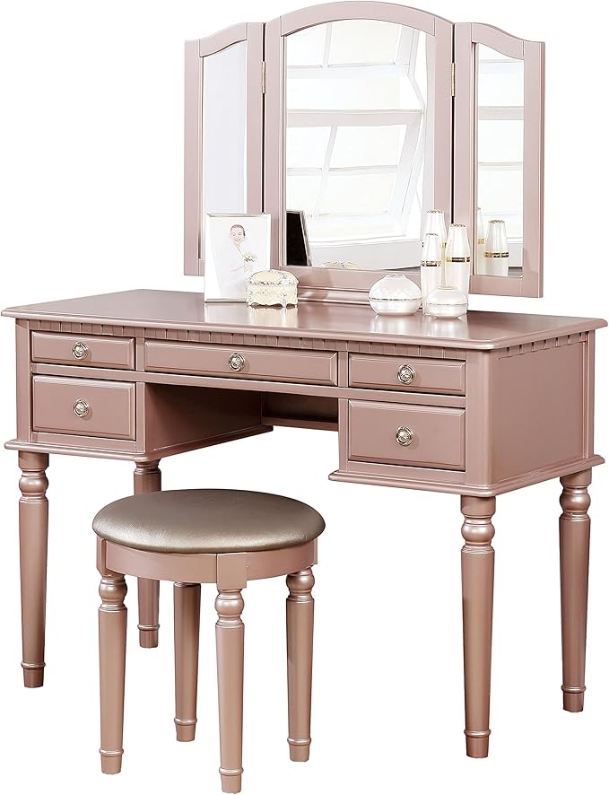 BOBKONA PDEX- Croix Collection Vanity Set With Stool, Rose Gold