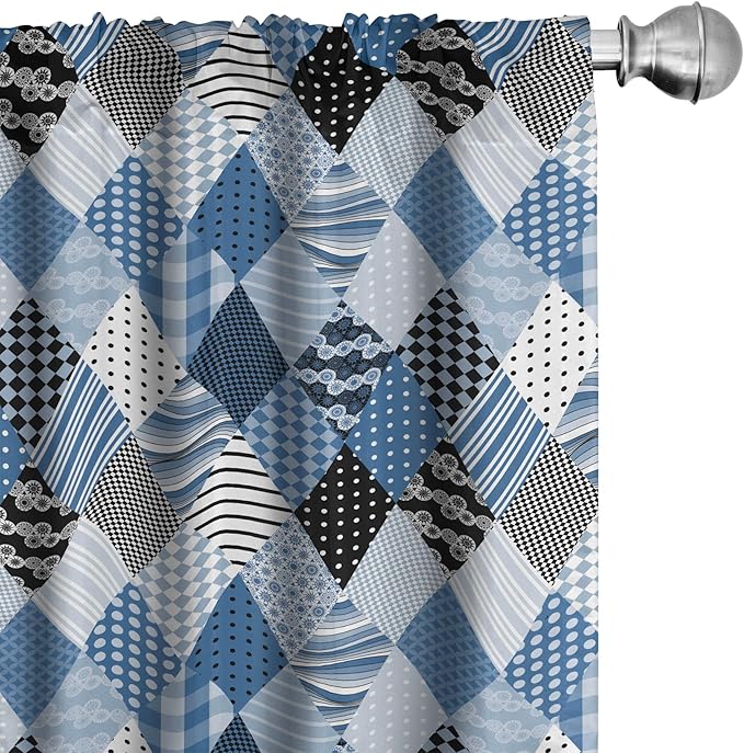 Ambesonne Geometric Window Curtains, Geometrical Diamond Shaped Lines with Various Nostalgic Fashioned Old Pattern, Decorative Panels Set of 2 with Rod Pocket, Pair of - 28" x 95", Black Blue