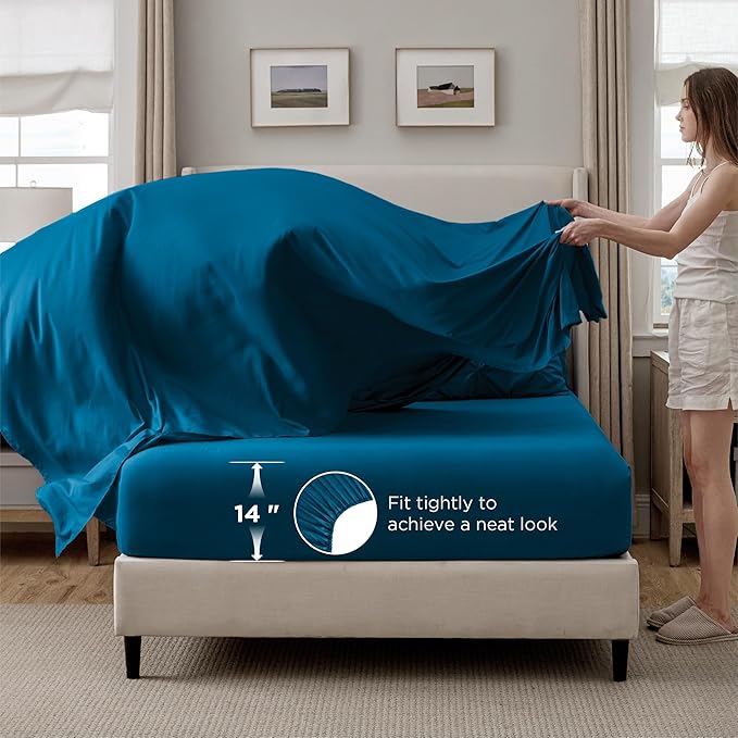 Bedsure Twin Comforter Set Teal - Bed in a Bag Twin Size Bedding 5 Pieces, GentleSoft™ Pintuck Bed Set Gift for Family, Pinch Pleat Teal Comforter with Sheets, Pillowcase & Sham